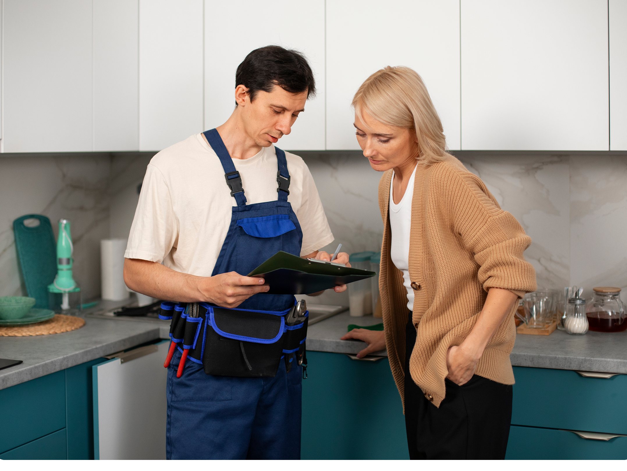 Technician reviewing a job with a customer